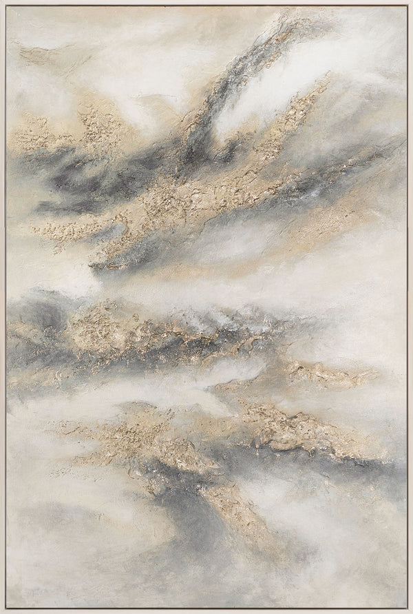 "Cloud Melody" — Abstract Acrylic Painting in Cream-Gray-Golden Palette