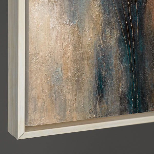 The painting “Wind and Gold” is a modern textural abstraction with warmth and dynamism