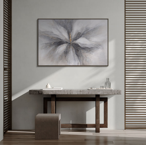 The painting “Golden Moment” – abstraction in silver-gray tones