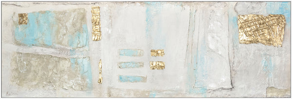 The painting "Urban Codes" is an abstraction in a light architectural palette