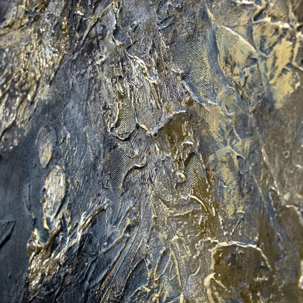 The painting "Reflections II" is a deep abstraction with a golden rhythm