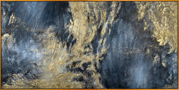 The painting "Reflections II" is a deep abstraction with a golden rhythm