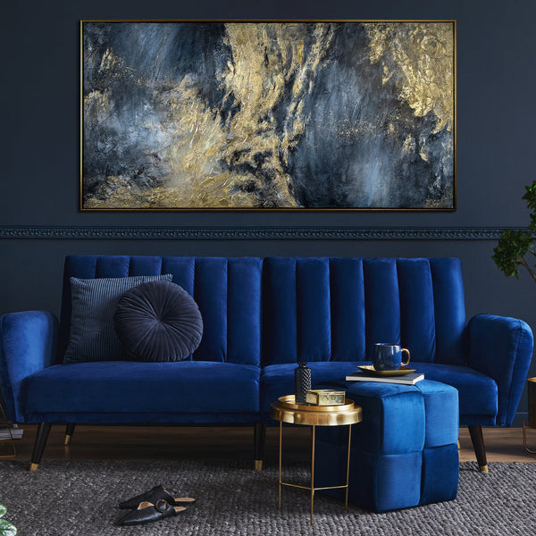The painting "Reflections II" is a deep abstraction with a golden rhythm