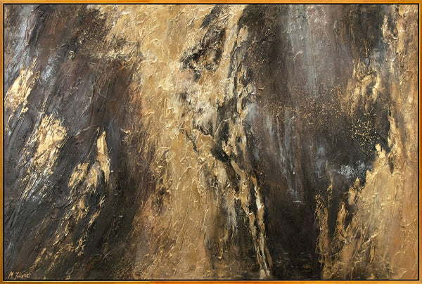 The painting "Golden Depth" is an abstraction with deep vertical dynamics