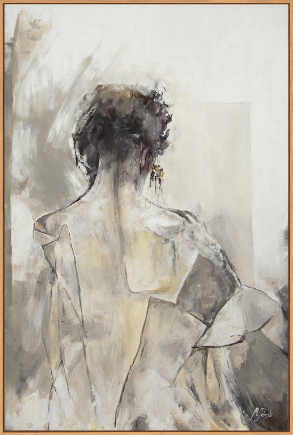 The painting "Silence of the Shoulders" is a figurative abstraction in a restrained range