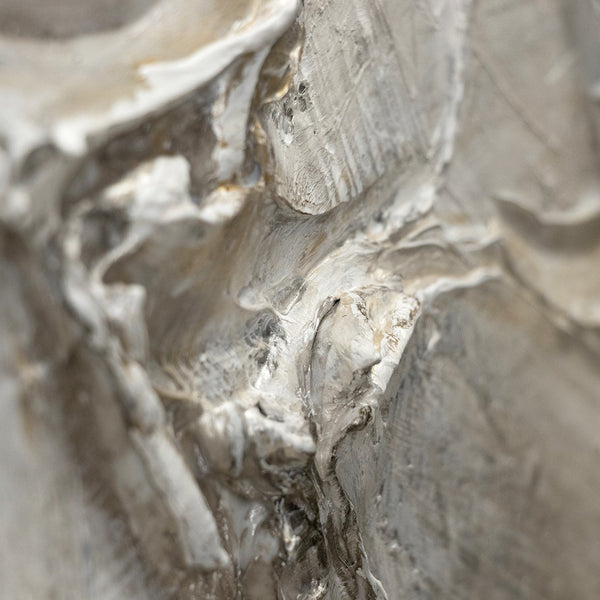 The painting "Tsunami" is an abstract triptych in gold and silver tones