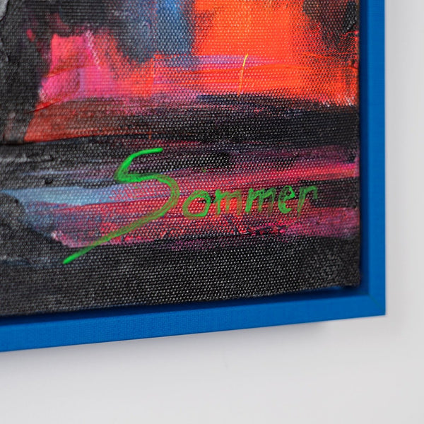 The painting "City of Faces" is an abstract naivism with graphic characters