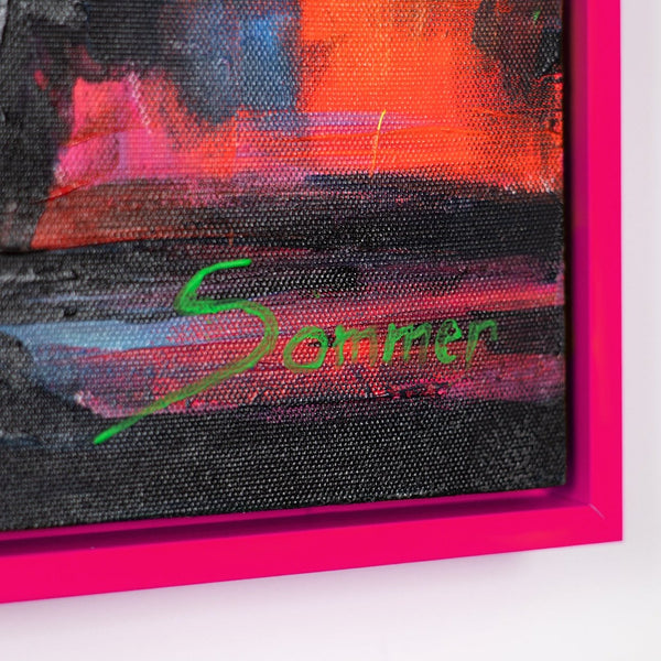 The painting "City of Faces" is an abstract naivism with graphic characters