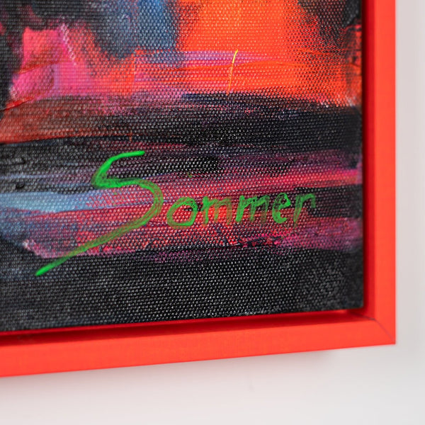 The painting "City of Faces" is an abstract naivism with graphic characters