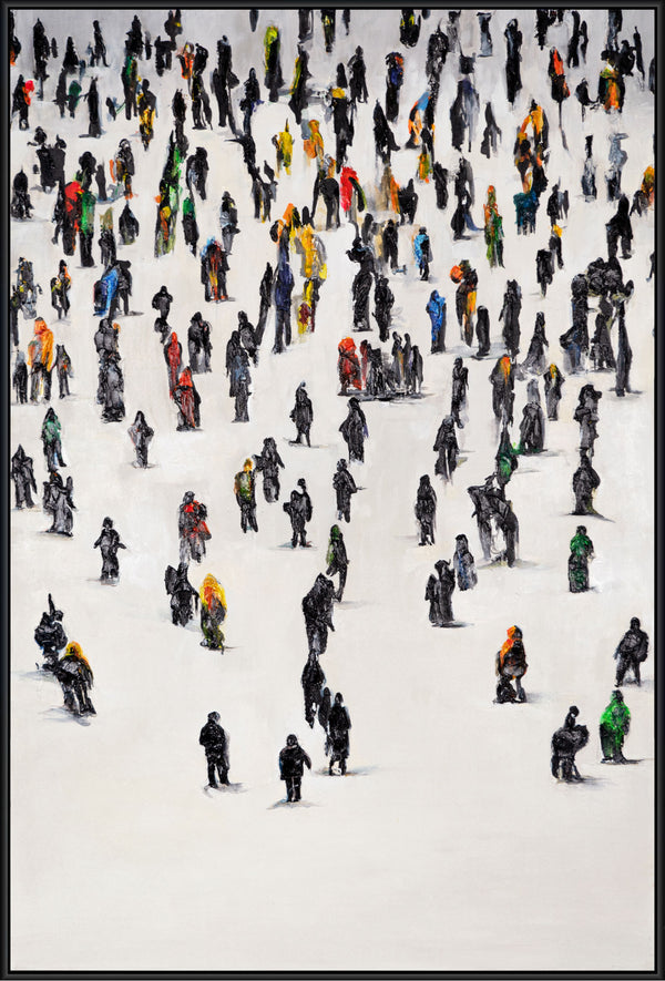 The painting "City in Motion" is a modern abstraction with human silhouettes