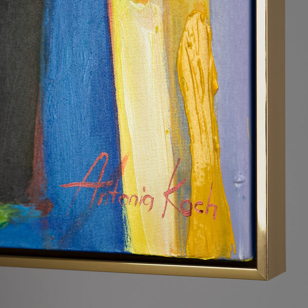 The painting "Conversation over Wine" is an expressive figurative abstraction