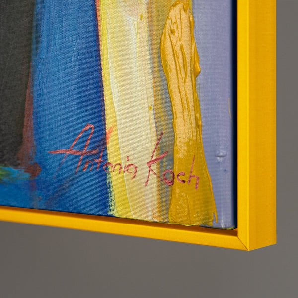 The painting "Conversation over Wine" is an expressive figurative abstraction