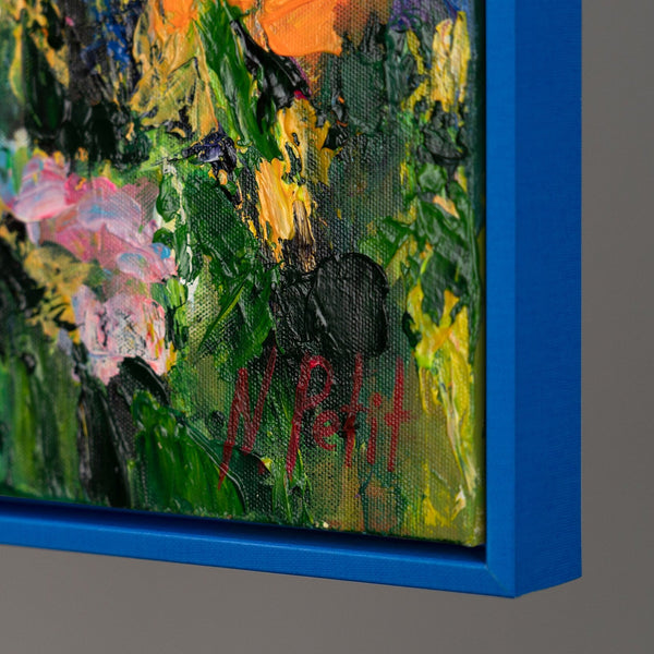 The painting "Flower Noise" is an abstract floristry in a colorful palette