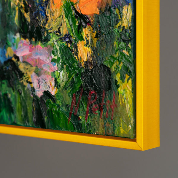 The painting "Flower Noise" is an abstract floristry in a colorful palette