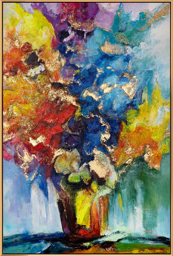 Painting "Crown of Light" - abstract floristry in golden tones