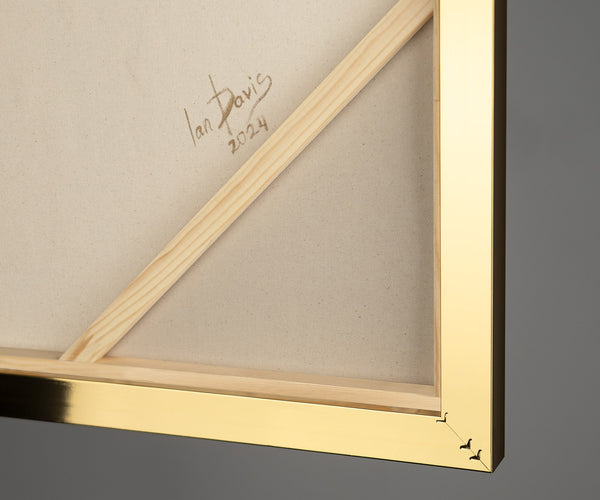 The painting "Mineral Radiance" is an abstraction in a restrained range with a golden accent.