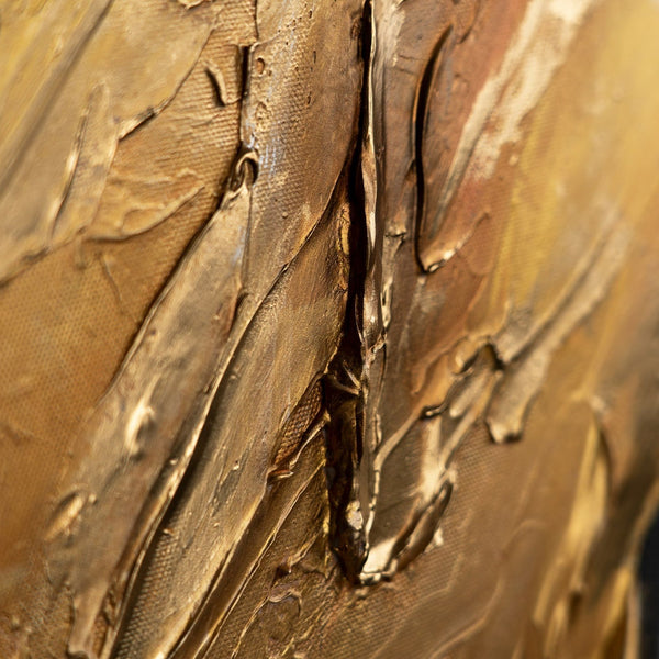 The painting "Gold Vein" is an abstraction with the energy of minerals and light