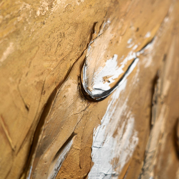 The painting "Gold Vein" is an abstraction with the energy of minerals and light