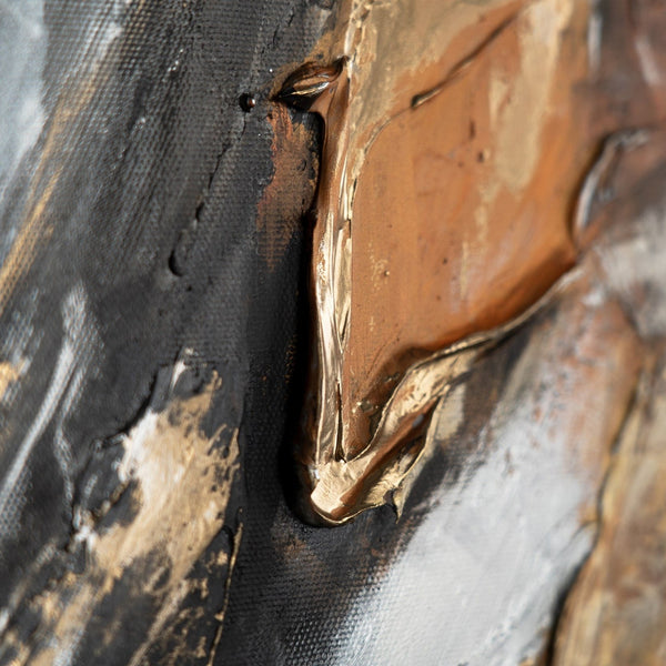 The painting "Gold Vein" is an abstraction with the energy of minerals and light