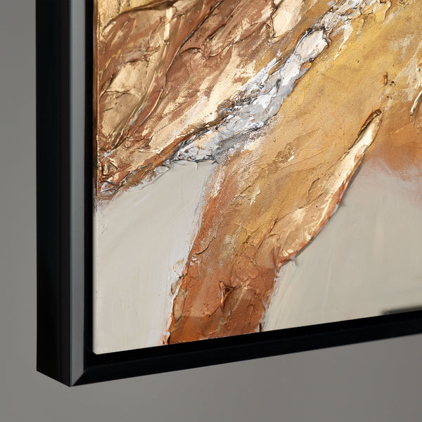 The painting "Gold Vein" is an abstraction with the energy of minerals and light