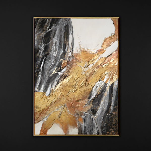 The painting "Gold Vein" is an abstraction with the energy of minerals and light