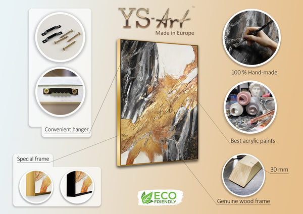 The painting "Gold Vein" is an abstraction with the energy of minerals and light