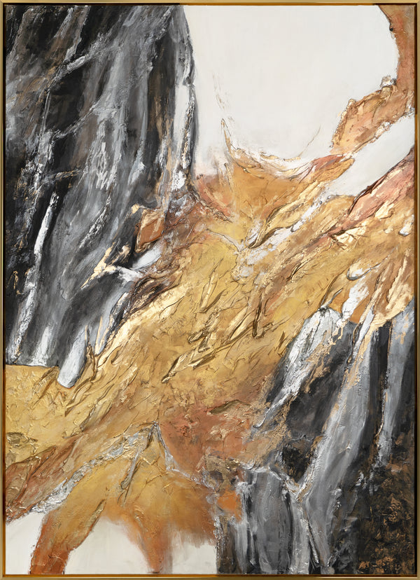 The painting "Gold Vein" is an abstraction with the energy of minerals and light