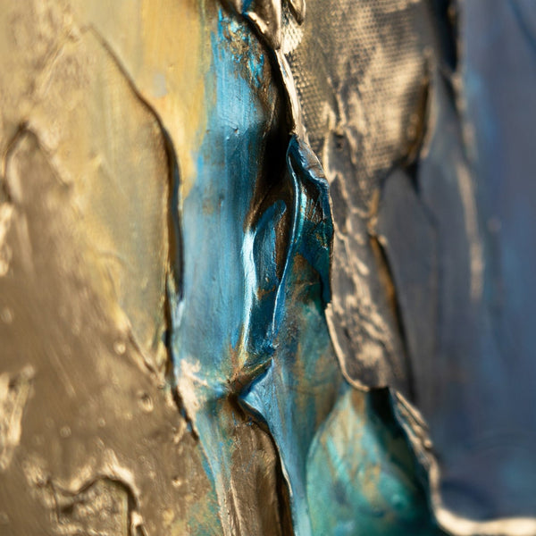 The painting "Flow of Elements" is an abstraction with deep reliefs and bright contrasts