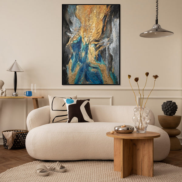 The painting "Flow of Elements" is an abstraction with deep reliefs and bright contrasts