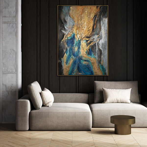 The painting "Flow of Elements" is an abstraction with deep reliefs and bright contrasts