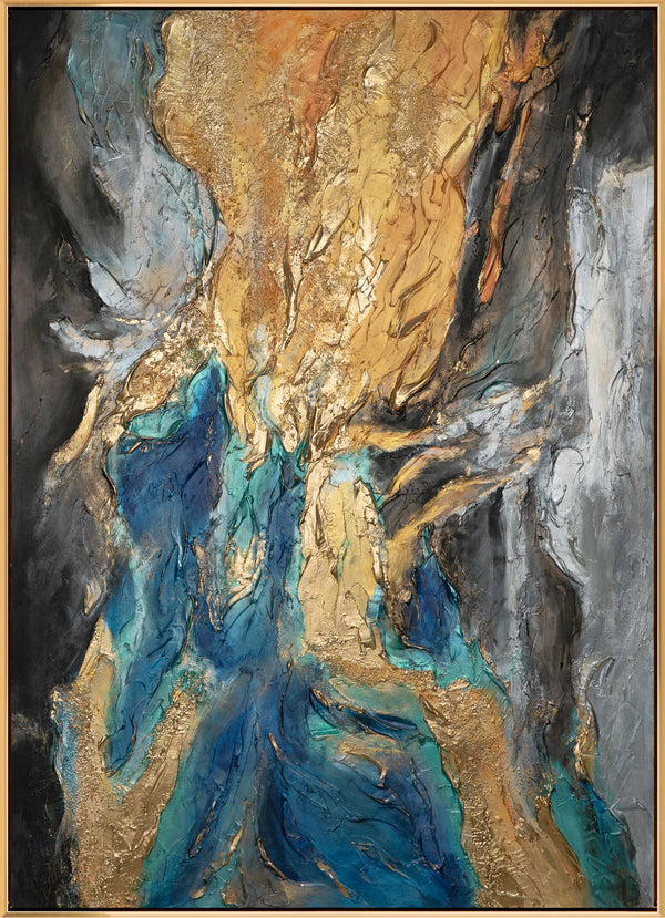 The painting "Flow of Elements" is an abstraction with deep reliefs and bright contrasts