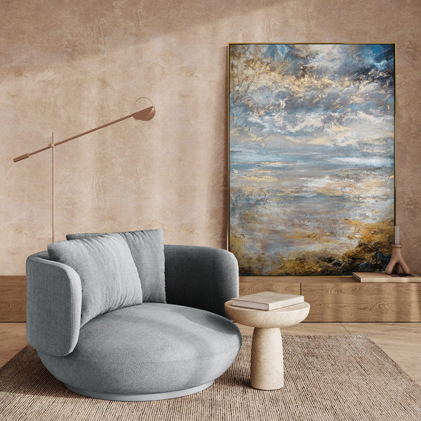 The painting "The Edge of Light" is an abstract landscape in a calm atmosphere