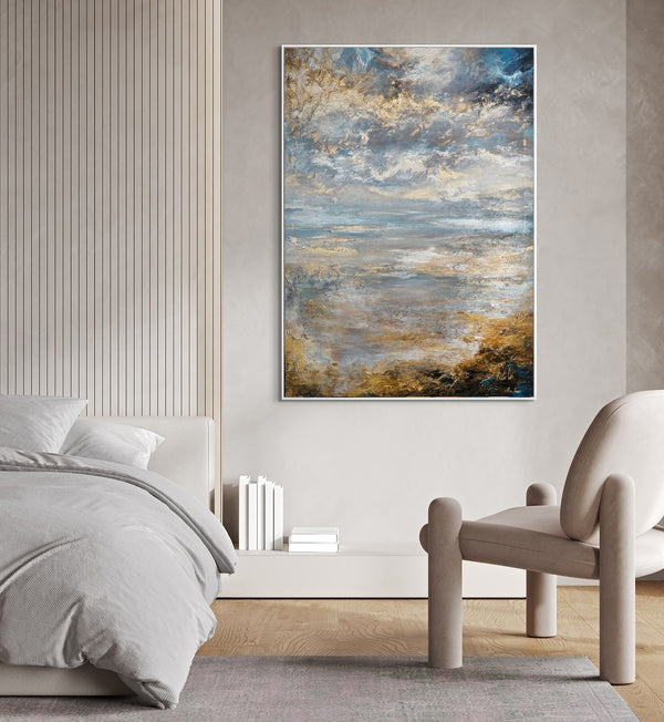 The painting "The Edge of Light" is an abstract landscape in a calm atmosphere