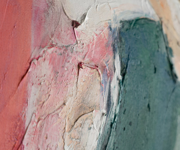 The painting "Shared Silence" is an abstract figurative composition with a warm subtext.