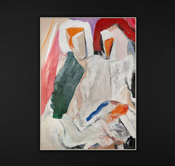 The painting "Shared Silence" is an abstract figurative composition with a warm subtext.