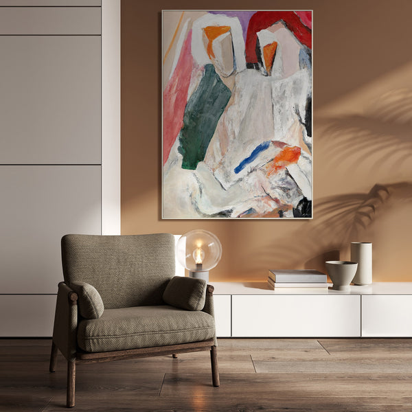 The painting "Shared Silence" is an abstract figurative composition with a warm subtext.