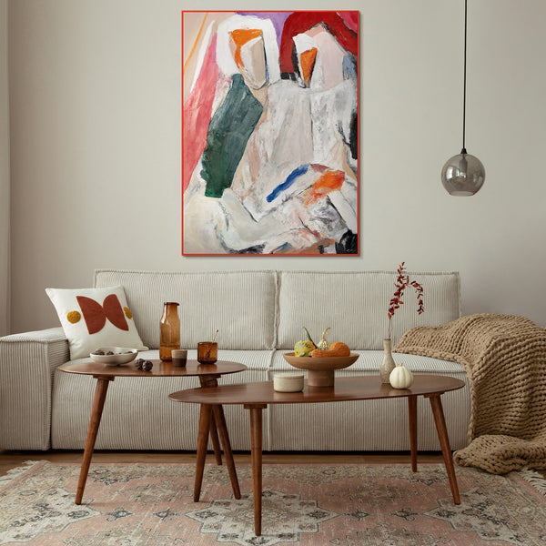 The painting "Shared Silence" is an abstract figurative composition with a warm subtext.