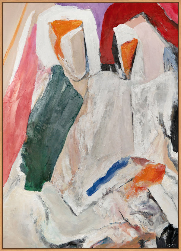 The painting "Shared Silence" is an abstract figurative composition with a warm subtext.