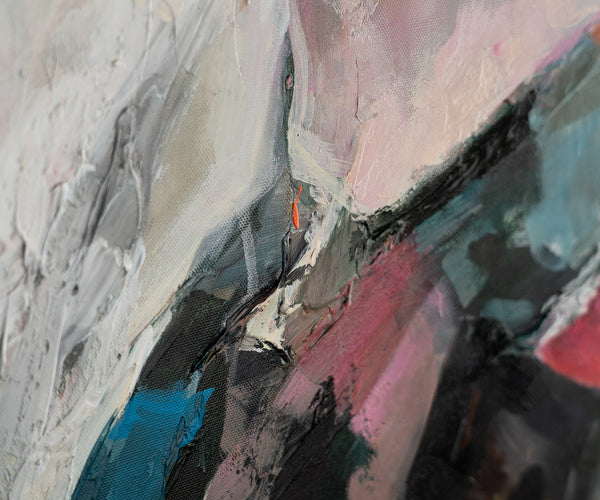 The painting "A Moment of Tenderness" is an expressive female image in fragments