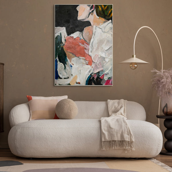 The painting "A Moment of Tenderness" is an expressive female image in fragments