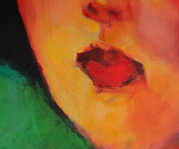 The painting "Woman in a Hat" is a portrait in a distinct expressionist style.