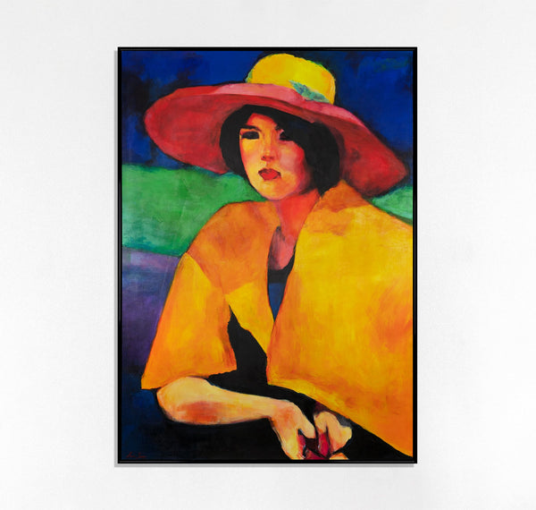 The painting "Woman in a Hat" is a portrait in a distinct expressionist style.