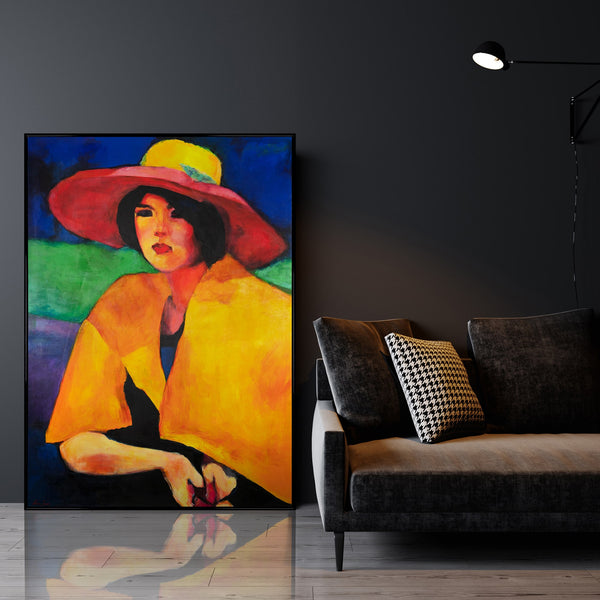 The painting "Woman in a Hat" is a portrait in a distinct expressionist style.