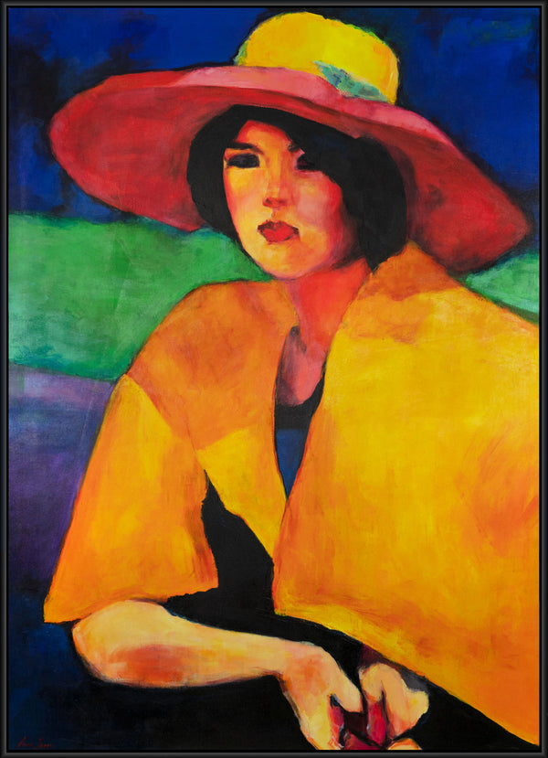 The painting "Woman in a Hat" is a portrait in a distinct expressionist style.