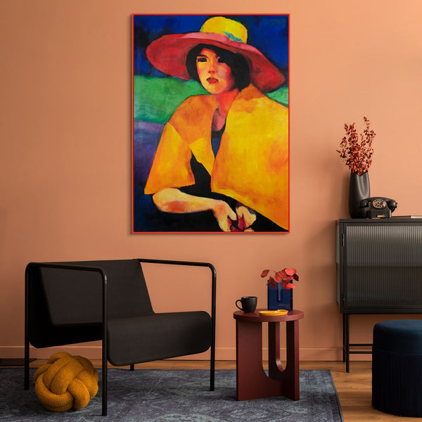 The painting "Woman in a Hat" is a portrait in a distinct expressionist style.
