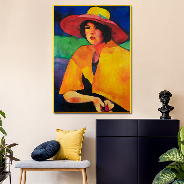 The painting "Woman in a Hat" is a portrait in a distinct expressionist style.