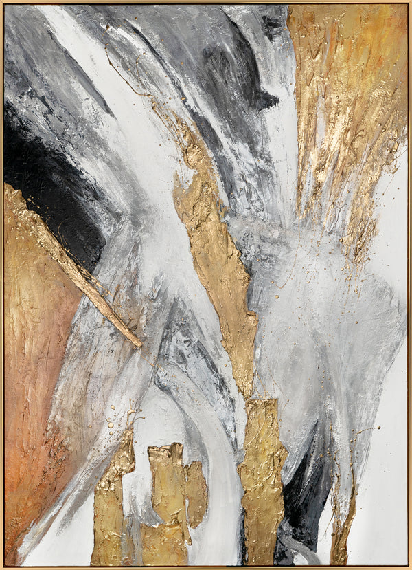 The painting "Golden Symphony" is an abstraction with deep metallic chords