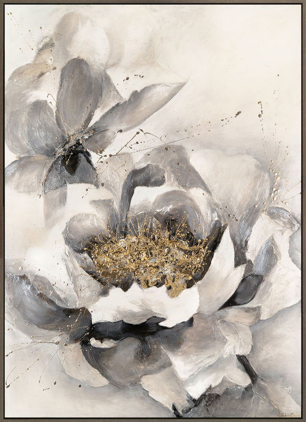 The painting "Magic Peonies" - floral elegance in gray-gold tones