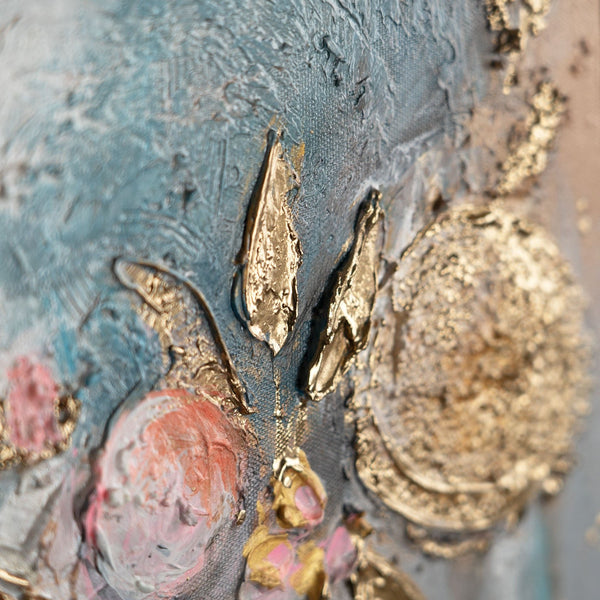 The painting "Fairytale Bunnies" is a delicate children's trio with a textural shine
