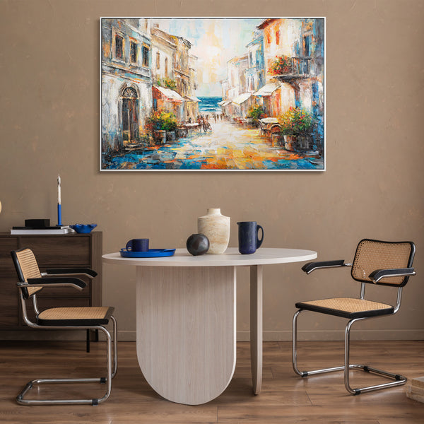 The painting "Warm Breeze" - a Mediterranean city in sunny colors